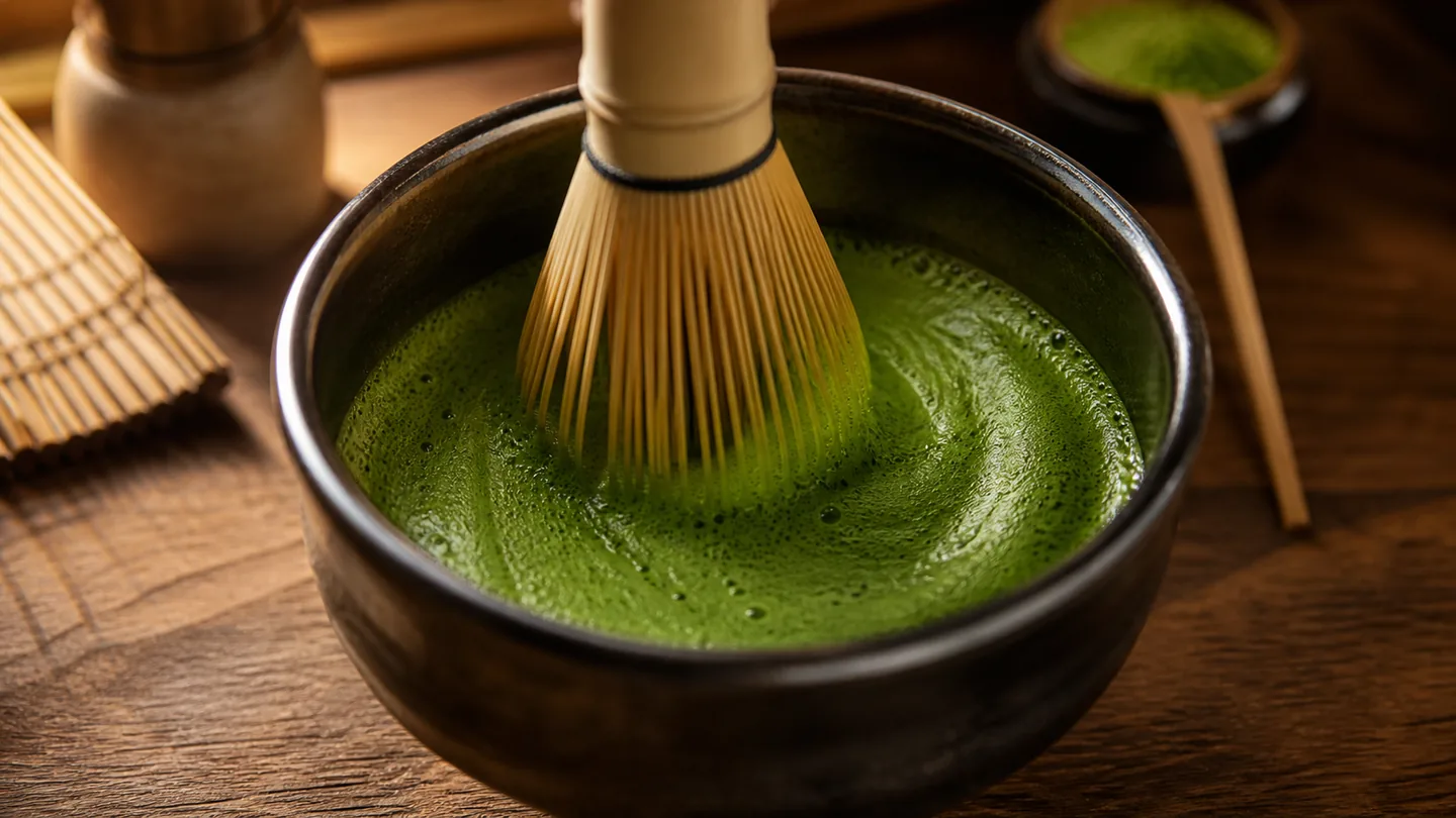 Whisked matcha foam for B2B sourcing and application testing